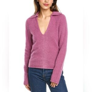 Vince Brushed V-Neck Polo Alpaca & Wool-Blend Sweater Size Medium